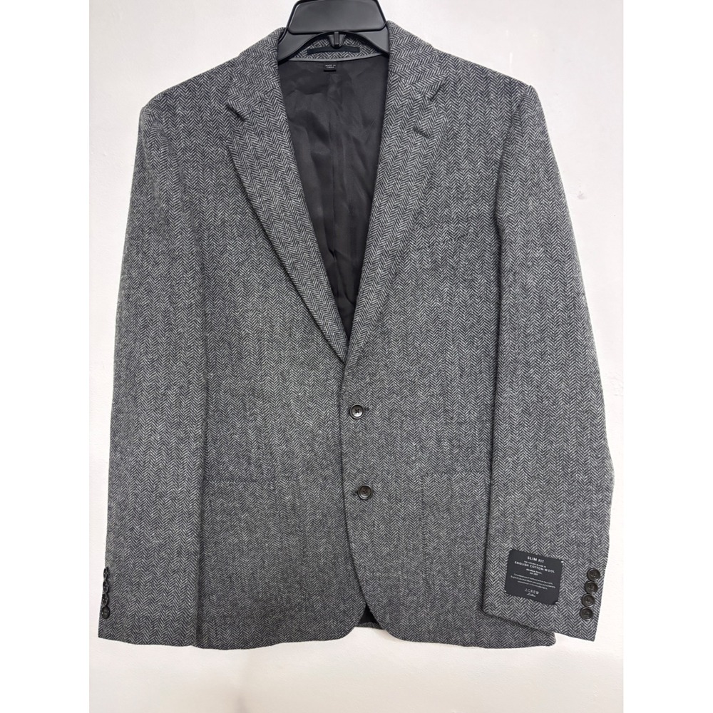 J.Crew Ludlow Slim Fit Blazer Grey Herringbone Abraham Moon Wool Cotton 38R